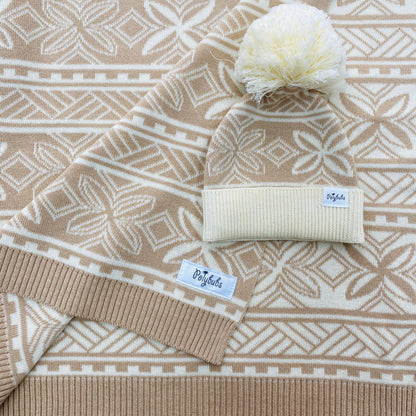 Beige Blanket & Matching Beanie Set