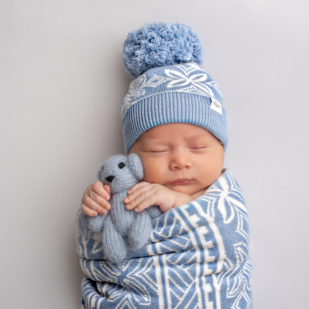 Blue Blanket and Matching Beanie Set