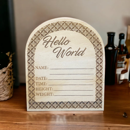 Hello World Baby Announcement Plaque